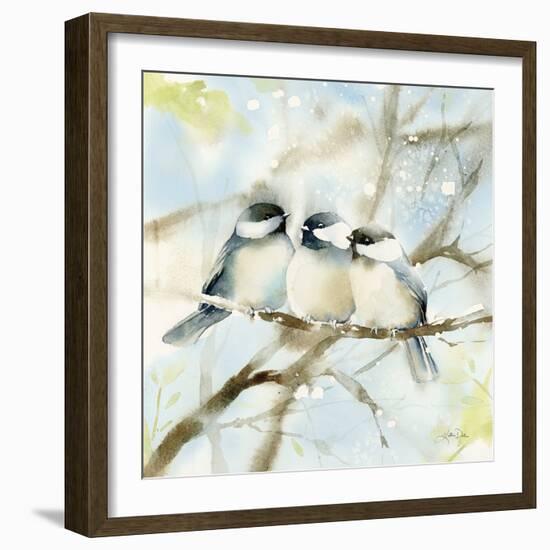 Three Chickadees in Spring Sq-Katrina Pete-Framed Art Print