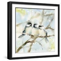 Three Chickadees in Spring Sq-Katrina Pete-Framed Art Print