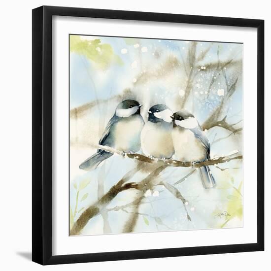 Three Chickadees in Spring Sq-Katrina Pete-Framed Art Print