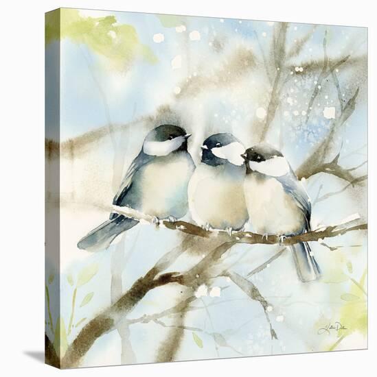Three Chickadees in Spring Sq-Katrina Pete-Stretched Canvas