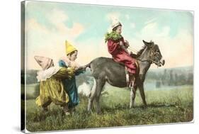 Three Child-Clowns with Burro-null-Stretched Canvas