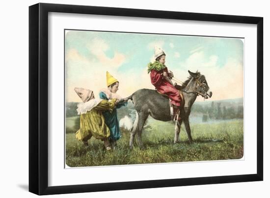 Three Child-Clowns with Burro-null-Framed Art Print