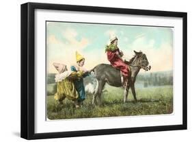 Three Child-Clowns with Burro-null-Framed Art Print