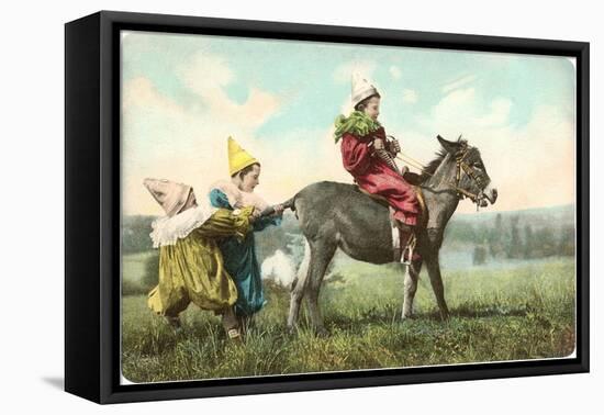 Three Child-Clowns with Burro-null-Framed Stretched Canvas