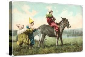 Three Child-Clowns with Burro-null-Stretched Canvas