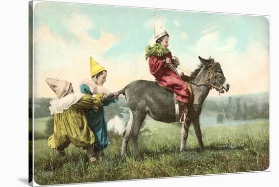 Three Child-Clowns with Burro-null-Stretched Canvas