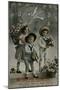 Three Children Bringing Birthday Flowers-null-Mounted Art Print