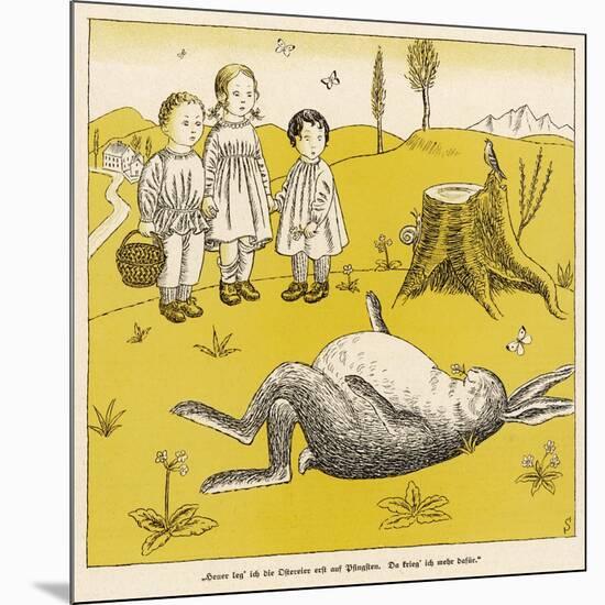 Three Children Look in Astonishment at an Extremely Tubby Bunny-null-Mounted Art Print