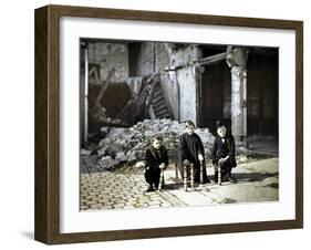 Three Children Playing with Bowling Pins at the Place Drouet d'Erlon, Reims, Marne, France, 1917-Fernand Cuville-Framed Giclee Print