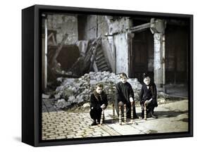 Three Children Playing with Bowling Pins at the Place Drouet d'Erlon, Reims, Marne, France, 1917-Fernand Cuville-Framed Stretched Canvas