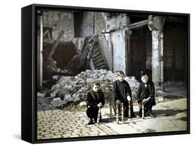 Three Children Playing with Bowling Pins at the Place Drouet d'Erlon, Reims, Marne, France, 1917-Fernand Cuville-Framed Stretched Canvas