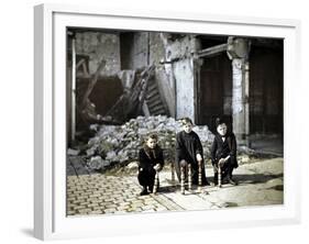 Three Children Playing with Bowling Pins at the Place Drouet d'Erlon, Reims, Marne, France, 1917-Fernand Cuville-Framed Giclee Print