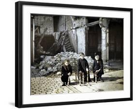 Three Children Playing with Bowling Pins at the Place Drouet d'Erlon, Reims, Marne, France, 1917-Fernand Cuville-Framed Giclee Print