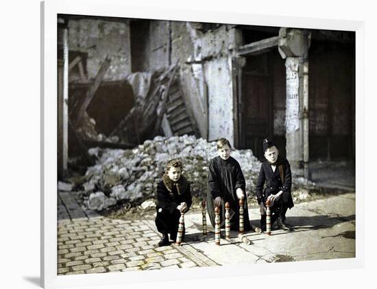 Three Children Playing with Bowling Pins at the Place Drouet d'Erlon, Reims, Marne, France, 1917-Fernand Cuville-Framed Giclee Print