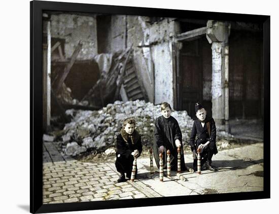 Three Children Playing with Bowling Pins at the Place Drouet d'Erlon, Reims, Marne, France, 1917-Fernand Cuville-Framed Giclee Print