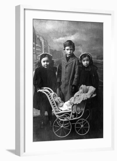 Three Children, Pram-null-Framed Photographic Print