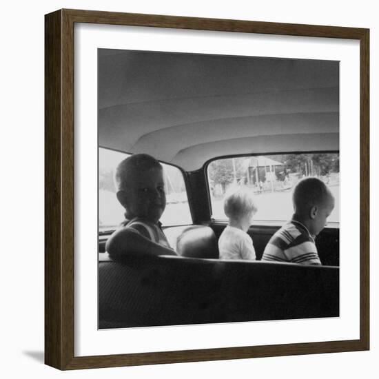 Three Children Ride in the Back of a Car, Ca. 1962-null-Framed Photographic Print