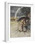 Three Children Sheltering Under an Umbrella With a Rainbow. 'Rain Rain, Go To Spain.'-Arthur Rackham-Framed Giclee Print