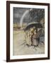 Three Children Sheltering Under an Umbrella With a Rainbow. 'Rain Rain, Go To Spain.'-Arthur Rackham-Framed Giclee Print