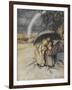 Three Children Sheltering Under an Umbrella With a Rainbow. 'Rain Rain, Go To Spain.'-Arthur Rackham-Framed Giclee Print