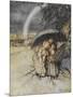Three Children Sheltering Under an Umbrella With a Rainbow. 'Rain Rain, Go To Spain.'-Arthur Rackham-Mounted Giclee Print
