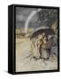 Three Children Sheltering Under an Umbrella With a Rainbow. 'Rain Rain, Go To Spain.'-Arthur Rackham-Framed Stretched Canvas