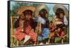 Three Chimpanzees with Brass Instruments and Hats-null-Framed Stretched Canvas