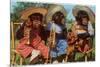 Three Chimpanzees with Brass Instruments and Hats-null-Mounted Premium Giclee Print