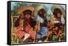 Three Chimpanzees with Brass Instruments and Hats-null-Framed Stretched Canvas