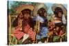 Three Chimpanzees with Brass Instruments and Hats-null-Stretched Canvas