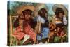 Three Chimpanzees with Brass Instruments and Hats-null-Stretched Canvas