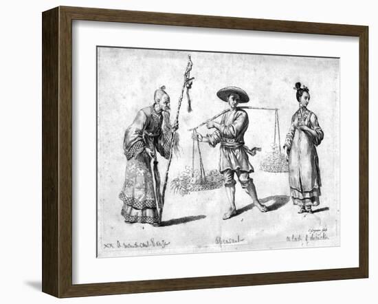 Three Chinese figures, 18th century-Charles Grignion-Framed Giclee Print