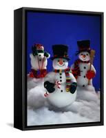 Three Christmas Snowmen-Jim McGuire-Framed Stretched Canvas