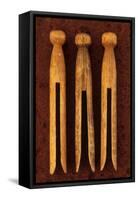 Three Clothes Pegs-Den Reader-Framed Stretched Canvas
