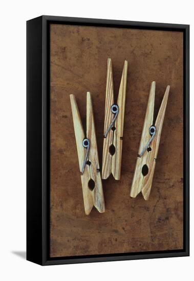 Three Clothes Pegs-Den Reader-Framed Stretched Canvas