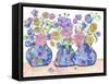 Three Cobalts With Wildflowers-Lisa Katharina-Framed Stretched Canvas