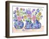 Three Cobalts With Wildflowers-Lisa Katharina-Framed Giclee Print