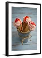 Three Cones, Each with One Scoop of Homemade Strawberry Ice Cream, Held in a Metal Container-Cynthia Classen-Framed Photographic Print