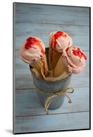 Three Cones, Each with One Scoop of Homemade Strawberry Ice Cream, Held in a Metal Container-Cynthia Classen-Mounted Photographic Print