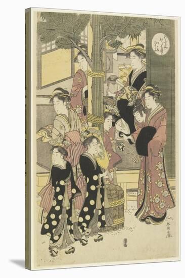 Three Coutesans of the Ogiya House and their Attendants-Katsukawa Shunsho-Stretched Canvas
