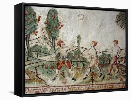 Three Creoles Playing Ball, Fresco, Peru, 18th Century-null-Framed Stretched Canvas