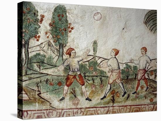 Three Creoles Playing Ball, Fresco, Peru, 18th Century-null-Stretched Canvas