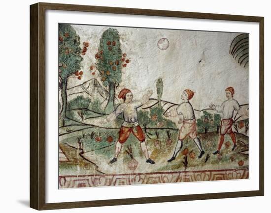 Three Creoles Playing Ball, Fresco, Peru, 18th Century-null-Framed Giclee Print