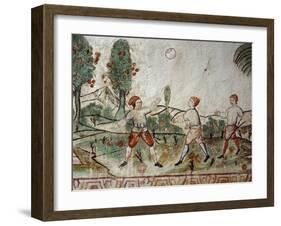 Three Creoles Playing Ball, Fresco, Peru, 18th Century-null-Framed Giclee Print