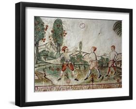 Three Creoles Playing Ball, Fresco, Peru, 18th Century-null-Framed Giclee Print