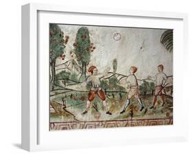 Three Creoles Playing Ball, Fresco, Peru, 18th Century-null-Framed Giclee Print