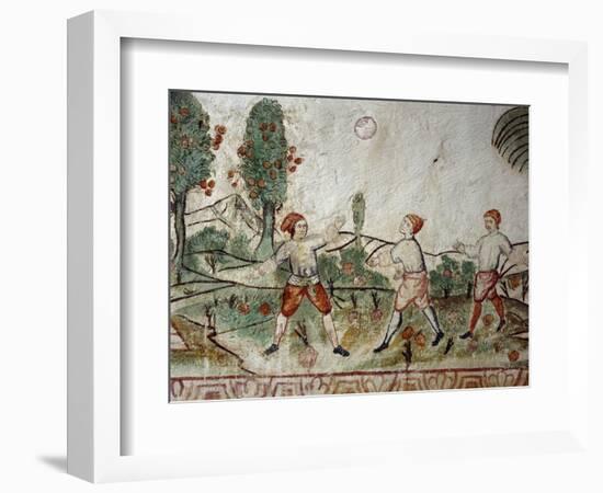 Three Creoles Playing Ball, Fresco, Peru, 18th Century-null-Framed Giclee Print
