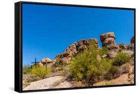 Three Crosses on a Hillside in the Arizona Desert-hpbfotos-Framed Stretched Canvas