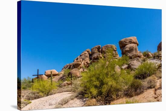 Three Crosses on a Hillside in the Arizona Desert-hpbfotos-Stretched Canvas