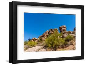 Three Crosses on a Hillside in the Arizona Desert-hpbfotos-Framed Premium Photographic Print